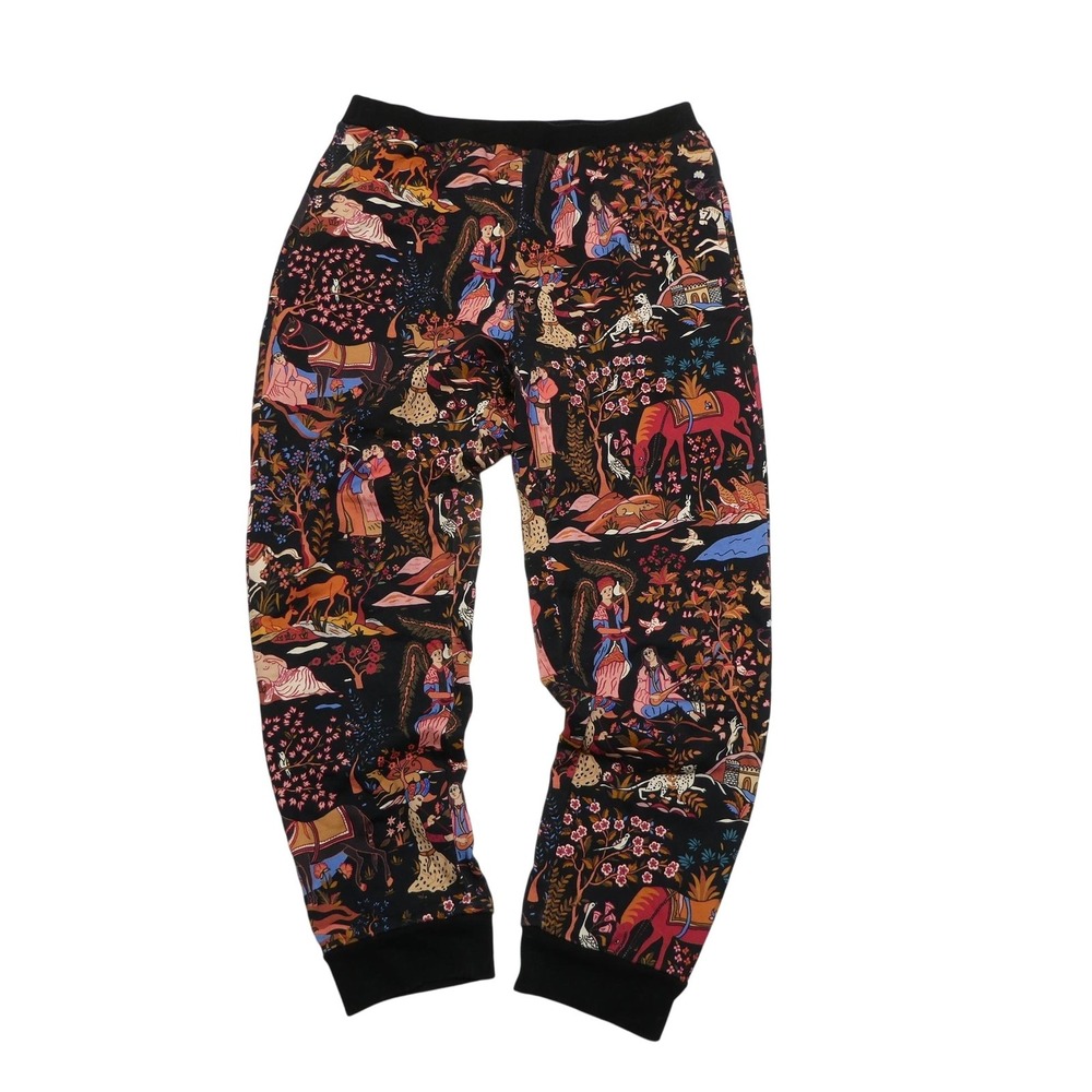 Rhode Pants Womens Large Black Multicolor Scenic Print Joggers Cotton Loungewear